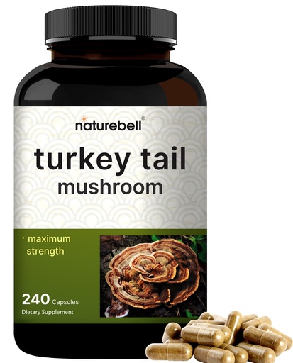 [BRSWGCYPOZ5W22QY] NatureBell Turkey Tail Mushroom Extract Capsules, 600mg Per Serving, 240 Count