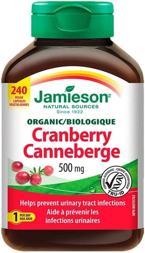 [BRSWGCQBOIBR4DTA] Jamieson Cranberry 500mg, 240 Vegan Capsules