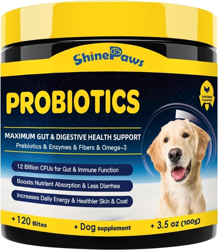 [BRSRAZD2OANQ42Q4] Probiotics for Dogs - Dog Probiotics for Digestive Health, Prebiotics, Enzymes, Fiber, and Omega-3 with Vitamins to Promote Intestinal Health, Support Immunity, Allergies & Itchy Skin, 120 Bites