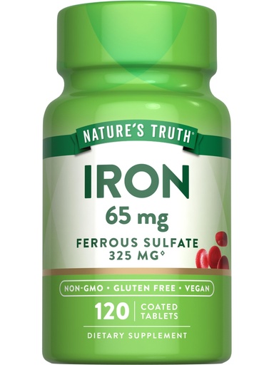 [BRSWICQBBBYQ4YLU] Nature's Truth Iron Supplement | 65mg | 120 Tablets | 325mg Ferrous Sulfate | Non-GMO & Gluten Free Pills