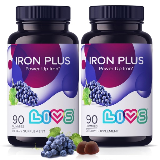 [BRSRMGQPAEMBSG3D] LIVS Iron Plus Gummies – 20mg Gentle Iron Supplement for Women & Men – Anemia Support – Vitamin C for Absorption – Biotin, Folate & B12 for Energy – Gluten Free, Vegan, Halal & Kosher – 180 Count