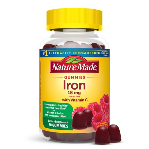 [BRSWYFAHARYGKAL5] Nature Made Iron 18 mg per serving Gummies with Vitamin C, Iron Supplement for Red Blood Cell Support, 60 Gummies, 30 Day Supply