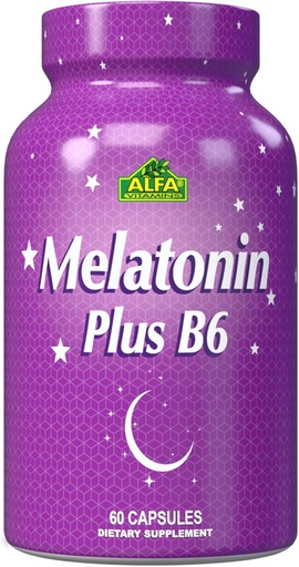 [BRSWIYYOBN4GMD3O] ALFA VITAMINS Melatonin Plus B-6 Suplemento con 5MG Regulador del ciclo de sueño - Salud cardiovascular - Sistema inmunológico - 60 cápsulas