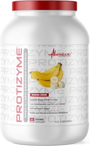 [BRSW2BAZDEHR6EYZ] Nutrizione metabolica, Protizyme, Polvere di proteine del siero 100%, Alta proteina, Carbo basso, Proteina di siero di grasso basso, enzimi digestivi, 24 vitamine e minerali essenziali, 4 Pound (52 ser)