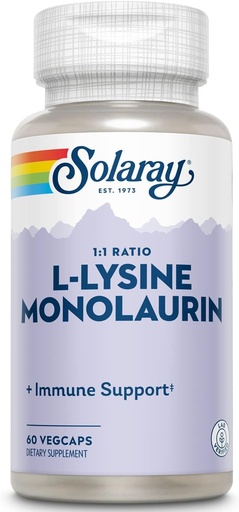 [BRSWIHAAAIABKC3C] SOLARAY L-Lysine Monolaurin Immune Support Supplement, 1:1 Ratio for Immune System Function, 500 mg Each, 60-Day Money Back Guarantee, 30 Servings, 60 VegCaps