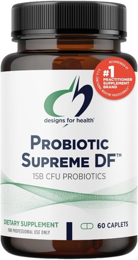 [BRSWIYAEAIOWG2LM] Designs for Health Probiotic Supreme DF - 15 Billion CFU Dairy-Free Probiotic with Acidophilus + Bifidobacterium Longum, GI + Immune Support Supplement or Adults, Men + Women (60 Caplets)