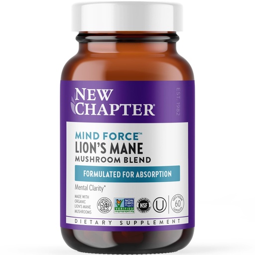 [BRSWIYLQB57B6FT4] New Chapter Lion's Mane + Reishi Mushroom - LifeShield Mind Force for Mental Clarity with Organic Reishi Mushroom + Vegan + Non-GMO, Nootropic Ingredients - 60 ct