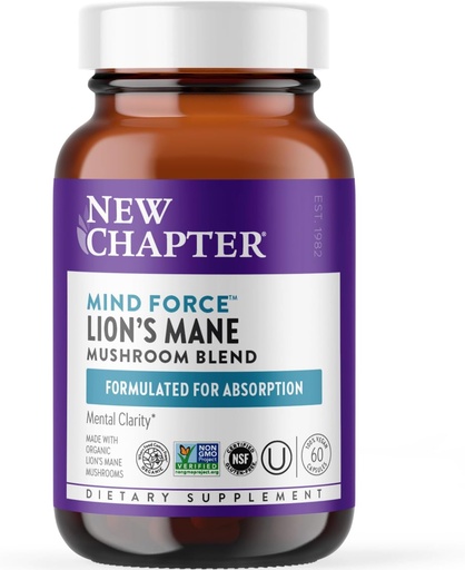 [BRSWIYLQB57B6FT4] Novo capítulo Lion's Mane + Reishi Mushroom - LifeShield Mind Force for Mental Clarity with Organic Reishi Mushroom + Vegan + Non-GMO, Ingredientes nootrópicos - 60 ct