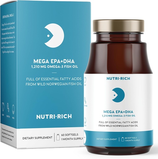 [BRSRAZYHOYBWMFL6] Nutri-Rich Omega-3 Рибна олія 1210mg - EPA & DHA для серця, Brain & Joint Health - Burp-Free, Lemon Flavor, Gluten & Soy Free, Третя частина Tested (60 Softgels)