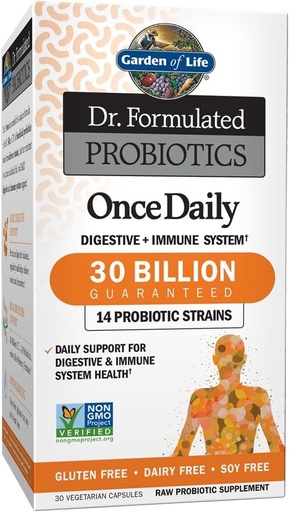 [BRSWKYQEAIGWAA3G] Yaşam Bahçesi Dr. Formulaed Probiyotiks Once Daily - Asitofilus Probiyotik with Daily Support for Digestive and Immune Health - Gluten Free, Dairy Free, Soy Free Probiyotiks, 30 Vegetarian Capsules