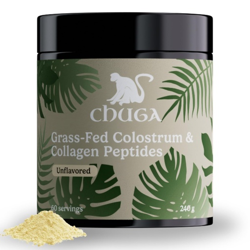 [BRSRAAQDBUCGE23G] Chuga Grass Fed Colostrum & Collagen Peptides 60 Servings | Enhances Hair & Nails | Glowing Skin | Gut Wall Strengthening