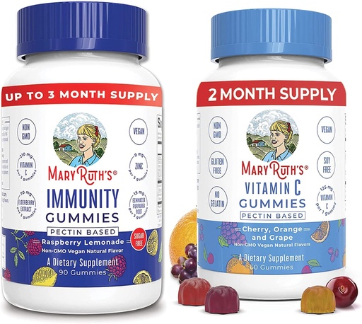 [BRSW2HAZPMBRYELO] MaryRuth Organics Elderberry Gummies for Immune Support (Sugar Free) & Vegan bitamina C Gummies Bundle | Supports Inmmune Function | Formula Osasun orokorrari laguntzeko heldu eta haurrentzako