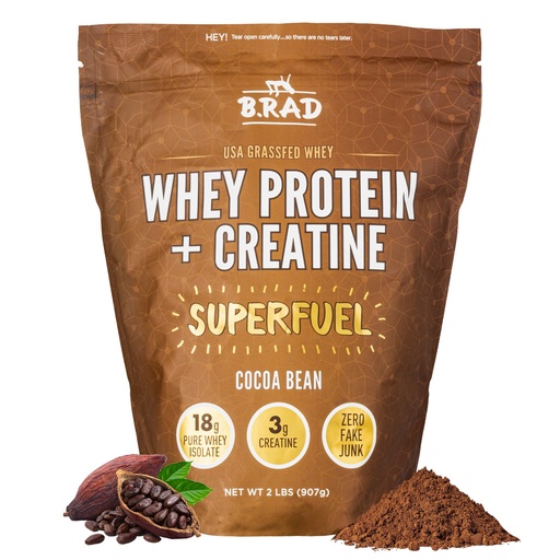[BRSROZYEPN4AOFLB] B.rad Superfuel - Grass Fed Whey Protein Isolate Boosted with Creatine | Farm-Fresh, Easy-to-Digest, Clean Ingredients | 2 Pounds | 100% USA Sourced | Cocoa Bean (Chocolate)