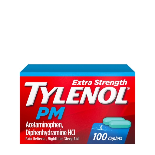 [BRSWIHQHDMNQO33O] Tylenol PM Extra Strength Nighttime Pain Reliever & Sleep Aid Caplets, Fast, Strong Pain Relief, 500 mg Acetaminophen & 25 mg Diphenhydramine HCl, Non-Habit Forming Medicine for Aches & Cramps, 100 Ct