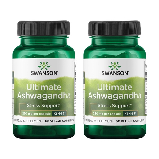 [BRSWGFD3CR6REFLV] Swanson Ultimate Ashwagandha KSM-66 - Herbal Supplement Supporting Healthy Stress Levels & Relaxation - Natural Formula to Promote a Calm & Relaxed Mindset - (60 Veggie Capsules, 250mg Each) (2 Pack)
