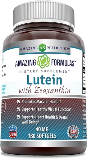 [BRSRMA32DINWKCDH] Incredibile formula Lutein 40 mg con Zeaxanthin 1600 mcg | Softgels Supplement | Non-GMO | Gluten Free | Made in USA (40 mg, 180, Conte)