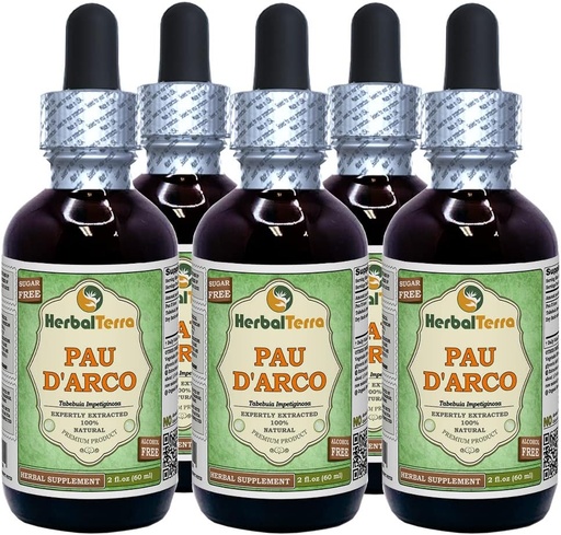 [BRSWGBQPBF7GCFAY] PAU d'arco (Tabebuia Impetiginosa) Glicerita, Extrato Líquido Sem Álcool (Nome: HerbalTerra, Proudly Made in USA) 5x2 fl.oz (5x60 ml)