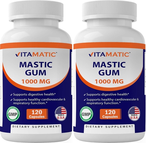 [BRSWYAA6C4FQMFIV] Vitamatic 2 Pack Mastic Gum 1000mg per Serving - Support Digestive Function, Gastrointestinal Health, Immune and Oral Wellness, Total 240 Capsules