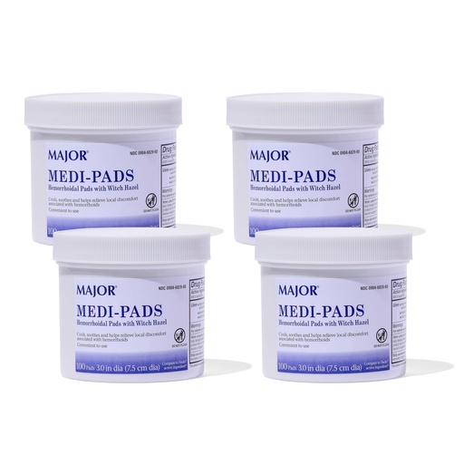 [BRSWIFIHAF4B6AI3] MAJOR Medi-Pads - Hemorrhoidal Hygienic Cleansing Witch Hazel Pads - Cooling Relief with Aloe - 100 Count Jar (4 Pack)