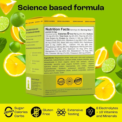 [BRSROBD4CV6BQA32] KEY NUTRIENTS Electrolytes Lemon Lime 20’s Stick Packs