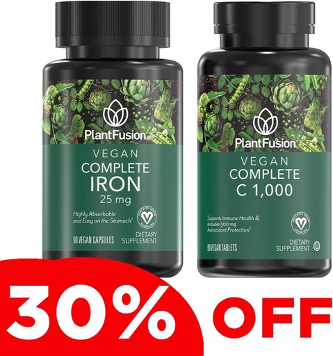 [BRSROEIOB4BBM33Z] PlantFusion Vegan Iron & Vitamin C Bundle - Premium Plant Based Iron 25mg and Vitamin C 1000mg for Healthy Energy Levels & Immune Health Support