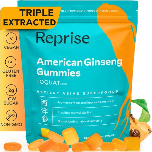 [BRSRMBQZPJ5AY2D7] American Ginseng Energy Boost Gummies - AllNatural Full-Potency American Ginseng, Helps Elevate Energy, Focus, and Provides Immune Support, Low-Sugar, Vegan, 45 Gummies, Loquat Flavor