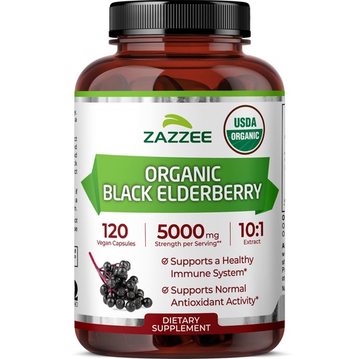 [BRSROBL2B4FB63QU] Zazzee USDA Organic Black Elderberry 10:1 Extract, 120 Vegan Capsules, 2 Month Supply, Sambucus Nigra, Antioxidant & Immune Support, Concentrated 10X Extract, All-Natural, Non-GMO, Made in the USA
