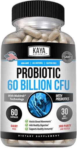 [BRSRMGQPPMHWEC33] Kaya Naturals Probiótico 60 Billones CFU - Probióticos para Mujeres, Probióticos para Hombres y Adultos, Natural - Salud Gut &amp; Apoyo Inmunitario - Proporciona soporte digestivo - 60 cápsulas vegetales