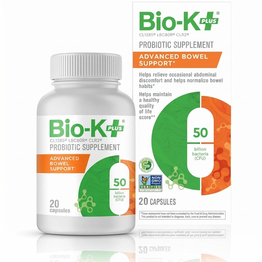 [BRSROHD6AF5QEDTD] Bio-K+ Probiotic Advanced Bowel Support – 50 Billion CFU – Vegan, Gluten-Free, Non-GMO – Supports Digestive Health & Regularity – for Men & Women – 20 Probiotic Capsules