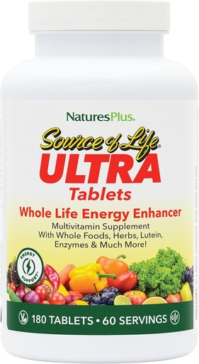 [BRSWIYQCBIPAMALM] NaturesPlus Ultra Source of Life Multivitamin - 180 Tablets - Υποστηρίζει την Ανοσοποιητική Υγεία, την Ενέργεια & τη Συνολική Ευζωία - με Λουτεΐνη & Βιταμίνη D3 - Χορτοφαγική & Χωρίς Γλουτένη - 60 Σερβιέτες