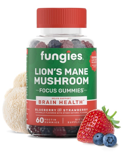 [BRSW2GL5BYFQK2Y7] Fungies Lion's Mane Mushroom Gummies, Mixed Blueberry & Strawberry Flavor - Mushroom Supplement Gummy for Adults & Children Supports Brain Health, Cognitive Function, Focus, Memory & Mood, 60 Servings