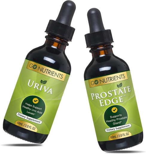 [BRSRMBQZOQPQGCDX] Go Nutrients Uriva & Prostate Edge Prostate Supplement for Men with Pygeum and Saw Palmetto Extract Uric Acid Support Supplement, Ease Discomfort laguntzen duten Uric Acid maila osasuntsuetarako