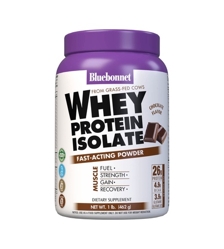 [BRSWIYD4CMIRQFTG] Bluebonnet Nutrition Whey Protein Isolate Powder, Whey From Grass Fed Cows, 26g of Protein, No Sugar Added, Gluten Free, Soy free, kosher Dairy, 1 Lb, 14 Servings, Chocolate Flavor
