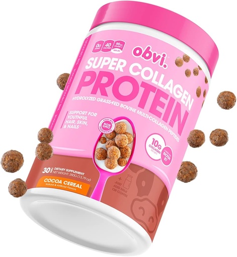 [BRSWGCTYDF6RA3T2] Obvi Multi-Collagen Super Protein Powder (Chocolate Cereal, 14 Oz) | Keto-Friendly, Gluten and Dairy Free | Hydrolyzed Grass-Fed Bovine Collagen Peptides | Supports Gut Health,Healthy Hair, Skin,Nails