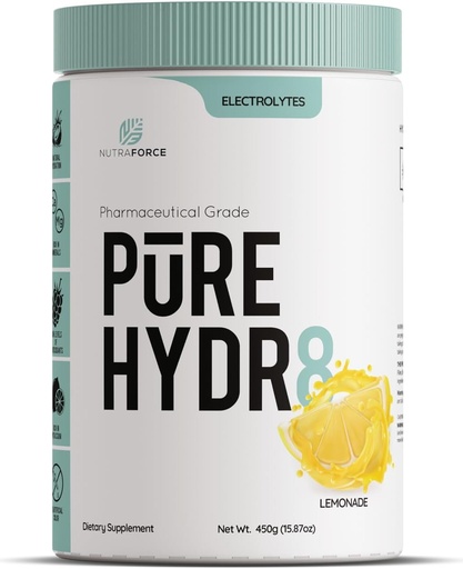 [BRSRAFQ2PIOWOYDU] Pure Hydr8 Electrolyte Powder Pwder, L' aigua de cocos Infoste 700 mg Potassi, 100 mg Magnesi, 80 mg Soladid, Sugar LickFree Llimonede