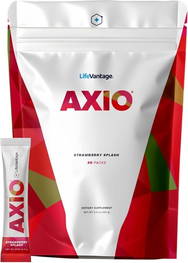 [BRSRMCDQCR6GK3Y6] LifeVantage AXIO Regular Energy Drink Powder, Nootropic Supplement, Focus & Mood Support, mit L-Theanin, Grüner Tee, B Vitamine, DMAE, Quercetin & Pine Bark, Erdbeer-Splash, 30 Packungen
