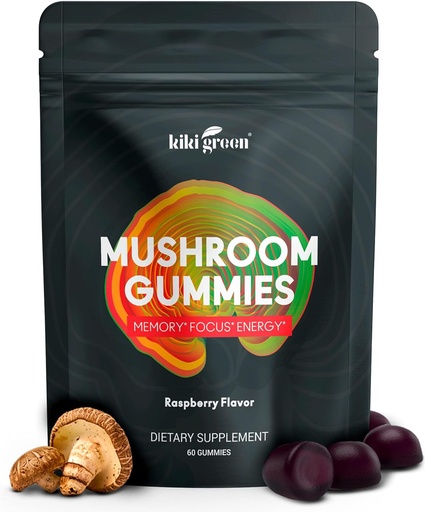 [BRSW2YIBPMHBM2AY] KIKI Green Mushroom Gummies con Lion's Mane e 9 Adaptogen Superfoods Blend - Chaga, Red Reishi, Cordyceps, Shiitake, Black Fungus | 60 Count, 10:1 Extract