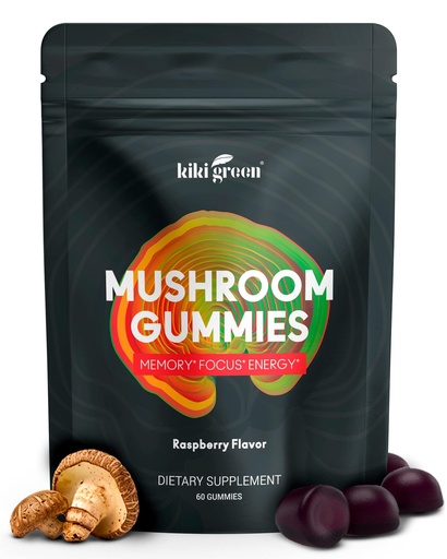 [BRSW2YIBPMHBM2AY] KIKI Green Mushroom Gummies with Lion's Mane and 9 Adaptogen Superfoods Blend - Chaga, Red Reishi, Cordyceps, Shiitake, Black Fungus | 60 Count, 10:1 Extract