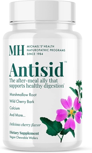 [BRSWIYTQCAFAKHL2] MICHAEL'S Health Naturopātiskās programmas Antisid - 90 Vegan Chewable Wafers - Wild Cherry Flavor - Atbalsta Veselīgs Digestion - Kosher - 30 Kalpo