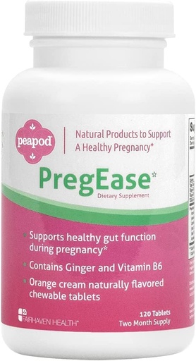 [BRSWI2YQB4GBQCDM] Fairhaven Heath Peapod PregEase Morning Sickness Supplement for Pregnant Women - Sweet Orange Chewable Tablets with Ginger and Vitamin B6-2 Month Supply
