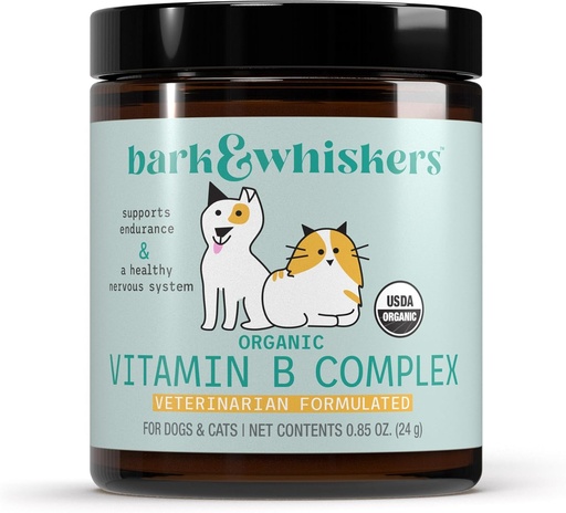 [BRSWGYAEBMHWOET7] Bast & Whiskers Organic Vitamin B Complex, 0,85 Oz. (24 g), 60 scoops, ondersteunt een gezond zenuwstelsel & endurance, dierenarts geformuleerd, niet-GMO, gecertificeerd USDA Organic, Dr. Mercola