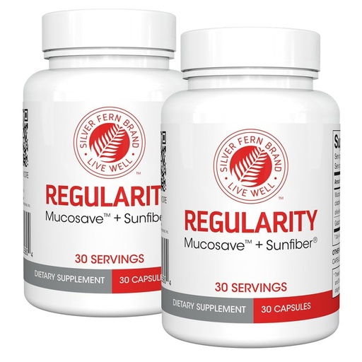 [BRSRAGL7OUHR4FDD] Silver Fern Brand Regularity Digestive Supplement | 2 Bottles = 60 Capsules = 60 Day Supply - Mucosave FG (Prickly Pear Polysaccharides & Olive Leaf Polyphenols) & SunFiber