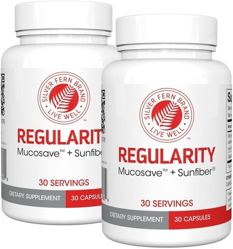 [BRSRAGL7OUHR4FDD] Silver Fern Brand Regularity Digestive Supplement - 2 Bottles = 60 Capsules = 60 Day Supply - Mucosave FG (Prickly Pear Polysaccharides & Olive Leaf Polyphenols) & SunFiber