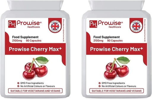 [BRSWGYILCABRA2TB] Cherry Max+ (iepakojums no 2) 2100mg Montmorency Cherry Pievienots ar Black Cherry I 90 Vegan kapsulas augsta stipruma es Made in The UK ar Prowise Healthcare