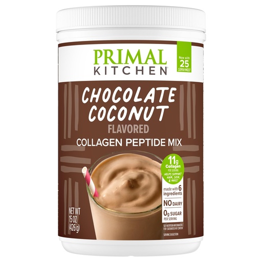 [BRSWGYAKOABWKFY4] Primal Kitchen Chocolate Collagen Fuel® Drink Mix, Chocolate Coconut Collagen Peptides, No Dairy or Artificial Sweeteners, 15 Ounces