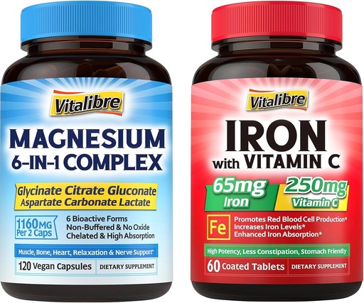 [BRSRAH3ROIPGOFLH] Iron Supplement with Vitamin C 60 Tablets & 6 in 1 Magnesium Complex Supplement 120 Capsules