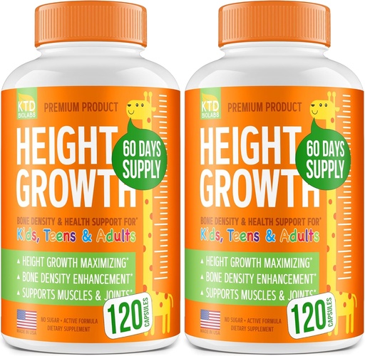 [BRSROCYYAQIQ4FD6] Упаковка 2-х Height Growth Maximizer - Made in USA - Natural Height increase Booster & Teen Vitamins - Pills to Grow Taller at Any Age - Bone Growth Supplement for Adults & Kids - 120 капсул