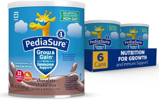 [BRSWGEADBF7WEGQY] PediaSure Grow & Gain with Immune Support Shake Mix Powder, 23 Vitamins & Minerals, 6g Protein, Non-GMO, Gluten-Free, Kids Nutrition, Chocolate, 14.1 oz Can, Pack of 6-48 servings