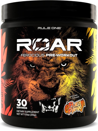 [BRSRO2YOPIHQMDLL] Regra 1 R1 Roar - po pre-adestramento con creatina, beta-alanina, Citrulline, electrólitos e cafeína (30 porcións, mango pexego)
