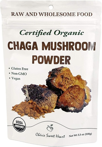 [BRSWGBA3OEPBS2AU] Cherie Sweet Heart Organic Chaga Mushroom Powder - 100% Pure, USDA Certified Organic - 3.5 oz